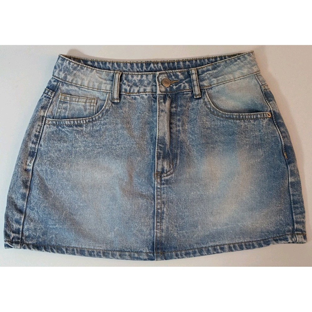 SHEIN Denim Mini Skirt Women's Petite Medium Light Acid Wash Blue Jean